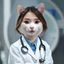 猫咪社区认证兽医李晓薇医生头像——白色医师服、温和笑容、专业诊所背景，体现权威医疗背书