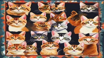 猫咪社区2026年夏季萌猫大赛宣传图——多只不同品种猫咪的拼贴照片，活泼的孟菲斯风格橙色边框装饰