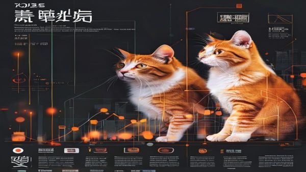 2026年中国宠物猫行业趋势报告封面图——折线图与橙色数据可视化元素，背景为现代简约办公环境，体现猫咪社区行业洞察的专业度